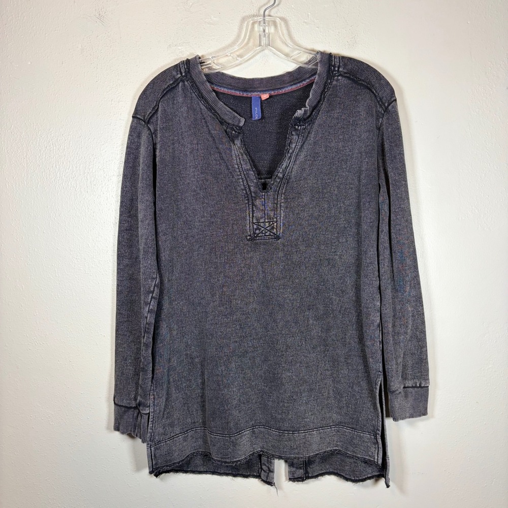 Pilcro and the Letterpress Acid Wash Henley Top Gray XS Split Back Long Sleeve
